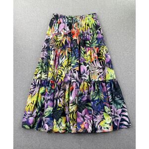 Elie Elie Tahari Skirt Small Tropical Floral Print Tiered Midi Pleated Flounce